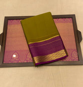 Moss Green Mysore Crepe Silk Saree With Magenta Pallu